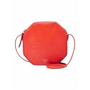 FOSSIL Jules Octagon Leather Crossbody Bag Red Orange Pebbled Small
